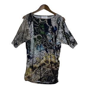 Le Galeriste Top Womens XS Multicolor 3/4 Sleeve Jewel Graphic Artwear Shirt